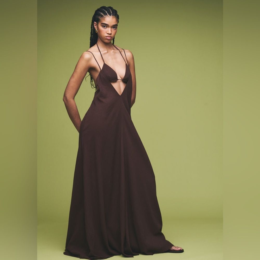 SEROYA DEESEE LINEN MAXI DRESS Brown